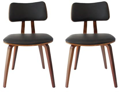 Lot de 2 chaises de salle à manger modernes en tissu ergonomique avec finition noyer, parfaites pour les restaurants, les cuisines et les bureaux - Design élégant et confortable - Noir