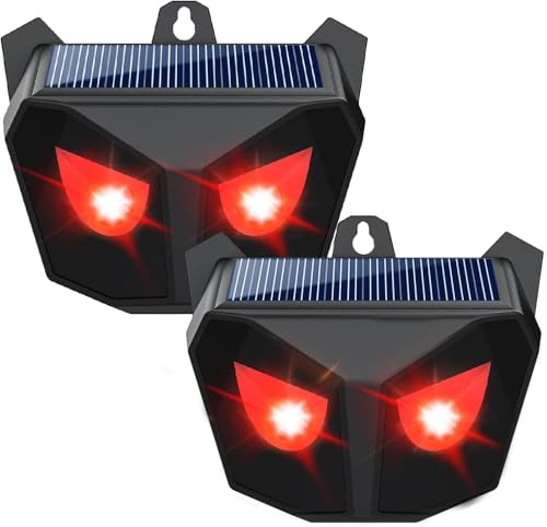 WUGEIN Ahuyentador solar de animales con luz roja,con diseño impermeable,2 repelentes efectivos de animales con luz LED roja,disuasorio de vida silvestre, Mapaches,Zorros y Ciervos para Exteriores