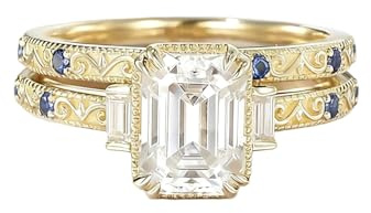 YDD 9ct/14ct/18ct Solid Gold Moissanite Wedding Ring Set for Women,1-3 CT Marquise/Round/Pear Cut Moissanite Bridal Ring Set,Engagement/Anniversary Band Set for Wife Girlfriend,Free Engraving