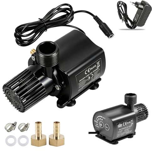 Bomba de acuario eléctrica, 800 L/H 15 W, mini bomba de agua, pequeña regulación de velocidad, bomba de filtro, ultrasilenciosa, con cable de 2 m, 2 boquillas de latón para acuario