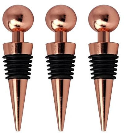 3Pcs Wine Bottle Stoppers Round Top Bottle Saver Sealer Reusable Metal Wine Corks for Champagne Prosecco Beer Spirits Collection (Rose Gold)