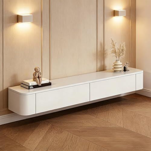 Hegisift Schwimmender TV-Ständer, vollständig montierter, minimalistischer schwebender TV-Ständer, DVD-Player-Medienkonsole, platzsparende Möbel für das Wohnzimmer-Entertainment-Center. (weiß, 120cm)