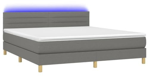 XHNIFBN Boxspringbett mit Matratze und LED Dunkelgrau 180x200 cm Stoff Taschenfederkern Höhenverstellbares Kopfteil Modernes Gästebett für Schlafzimmer Gästezimmer