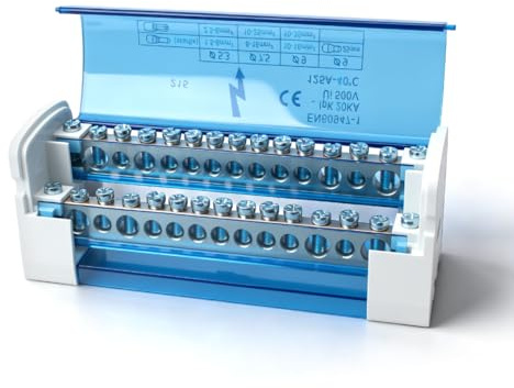 Innfeeltech 1Pcs Morsettiera di distribuzione 125A 2 In 28 Out, morsettiera su guida Din Scatola di distribuzione blu