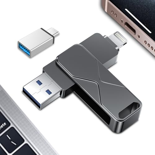 Chiavetta Usb 256GB,Mfi Certified Lightning Memoria Esterna Pen Drive Penna Usb Chiavette 3 In 1 per iPhone,iPad,iOS,Macbook,Android,Pc Nero