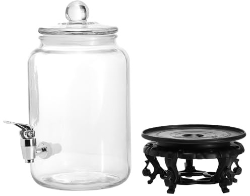 IMIKEYA Botella de Vidrio Transparente para Infusión de Bebidas Grifo y Base de Abs, Diseño Antigoteo Adecuado para Servir en Fiestas y Eventos