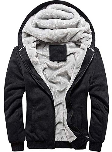 LBL Homme Hiver Chaud Sweats à Capuche Zippé Épaisse Veste de Manches Longues 11Noir XL
