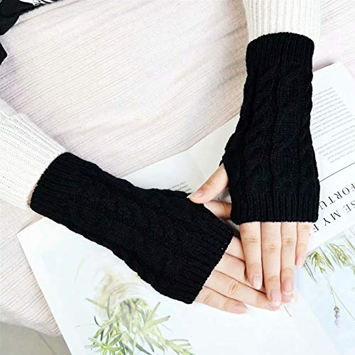LCHULLE 1 par fingerlösa handskar varma armhandskar vinter stickade virkade handskar gåva för kvinnor och flickor svart