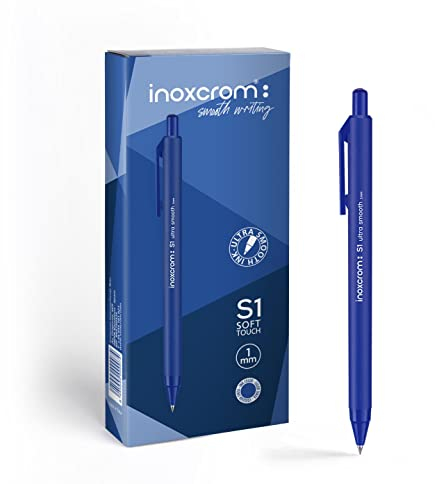 inoxcrom: S1 - Bolígrafo retráctil, escritura ultra suave y tacto agradable, punta media (1mm), caja 12 bolis (Azul)