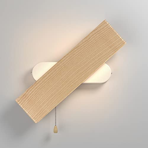 Martll Applique Murale LED, Intérieure Applique avec Interrupteur en Bois 360° Rotatif LED Lampe Murale pour Salon Chambre Cage d'escalier Couloir blanc chaud (32cm)