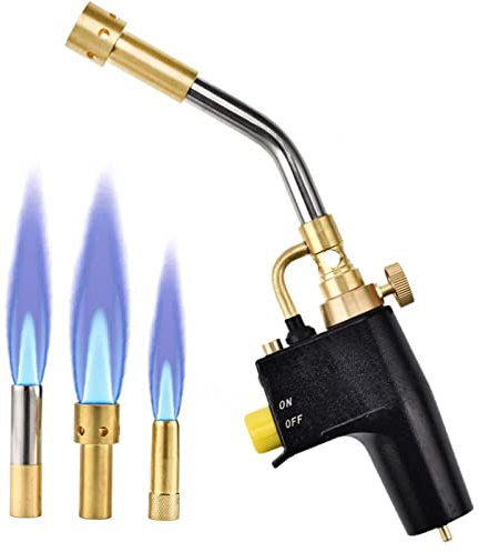 Yontwe Hochintensität Propan Torch Kit GJ-8000 Abzugsstart-Mapp-Gasbrenner mit Selbstzündung und Messingknopf-Schweißbrenner mit 3 Düsen für MAPP CGA600-Gewindeanschluss