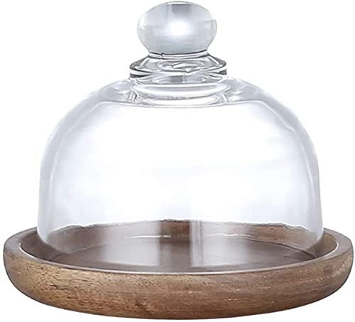 YZJSSL Cheese Plate Covers Glass Wood Plates Mini Round Bell Dome Plate Dome Transparent Cheese Dessert Cake Food Cover Craft Covers Restaurant Kitchen Party