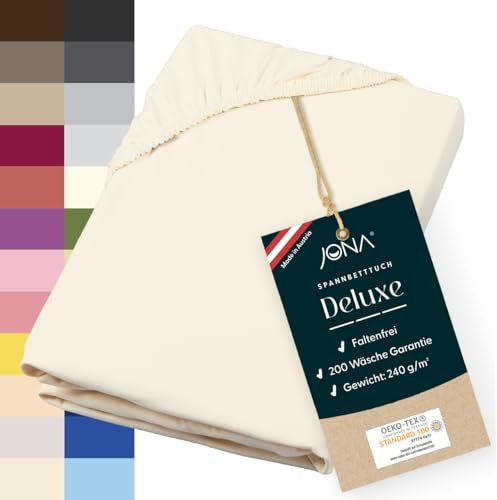 JONA SLEEP® Spannbettlaken Deluxe Hotelqualität – 100% Baumwoll-Jersey, 240 g/m² – elastisch & faltenfrei – Made in Austria – Natur, 180–200 x 200–220 cm