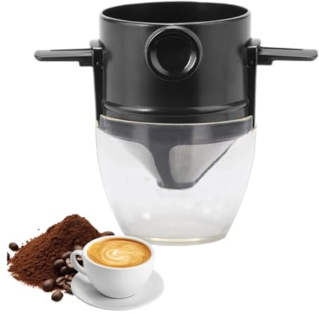 Filtro per caffè, filtro per caffè, riutilizzabile, in acciaio inox, con tazze trasparenti e ali piegate