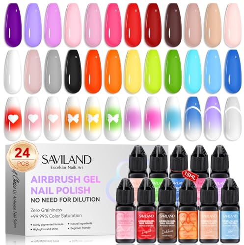 Saviland 24 färger airbrush gel nagellack: Färga med airbrush för skiktad konst utan utspädning