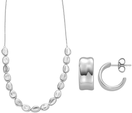Skagen Damen Anja Pebbles Silber-Ton Edelstahl Halskette und Ohrringe, Set