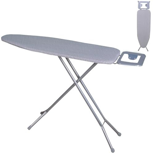 TANGZON Folding Ironing Board, Ironing Table with Iron Rest, Heat Reflective Cover, Safety Lock, Adjustable Height & Carbon Steel Legs, Large Lightweight Foldable Iron Stand, Grey