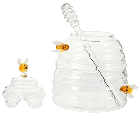 PHENOFICE Glas Honigtopf Transparent Mit Löffel Sirupspender Für Haushalt Honigbehälter Vorratsglas Honigflasche Lebensmittelbehälter Aufbewahrungsbox