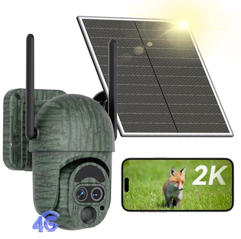 NUASI 4G jaktkamera med SIM-kort, 12X hybrid zoom trådlös utomhus-solövervakningskamera, 360° PTZ, tvåvägsljud, PIR-detektering, nattsyn, vattentät IP66