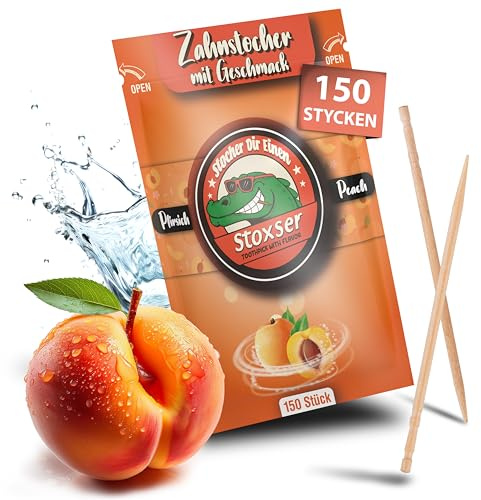 Stoxser 150 x Zahnstocher mit Geschmack Pfirsich die Geschmacksrevolution, Zahnstocher Geschmack Kein Kaugummi Unterstützend zu Zahnpasta Zahnsteinentferner Zahnseide Zuckerfrei