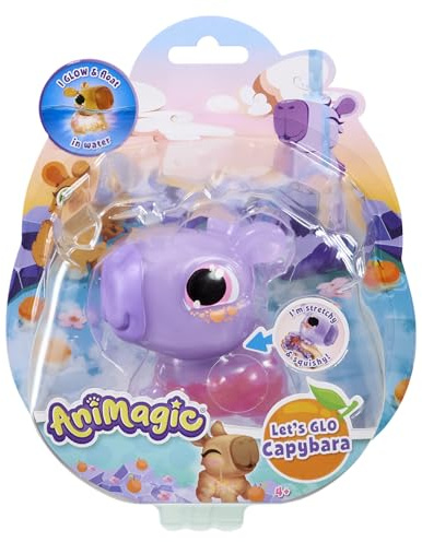 Animagic – Let’s Glo Capybara Violet - Animal Interactif & Electronique Lumineux pour Enfants dès 4 Ans - Jouet Sensoriel Qui Brille dans l’Eau - Capybara Flottant & Élastique -Jouet Bain Original