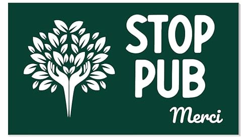 Plaque Stop Pub en Acrylique, 70x40mm, Vert avec Arbre et Texte 'Merci', pour Boîte aux Lettres