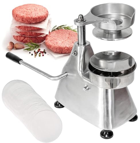 Burger Maker Machine,4/5/6 inch Stainless Steel Burger Press, Heavy Duty Hamburger Press Meat Patty Maker, Hamburger Forming Processor with 500 Pcs Patty Papers,150mm