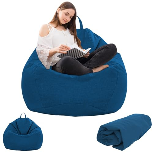 Gohytal Sittsäck för barn och vuxna, 100 x 120 cm sittsäck för vuxna, stor gaming-saccosäck XL saccosäck stol, endast överdrag ingen fyllning sittsäckstol för inomhus utomhus vardagsrum, mörkblå