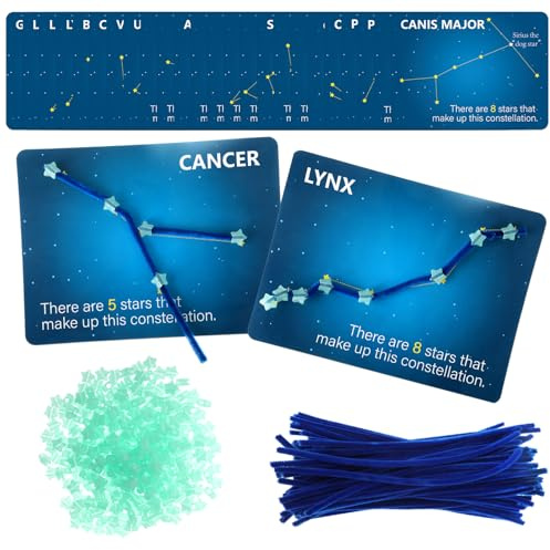 Jenaai Constellation Map Craft Kit with 24pcs Constellation Note Cards 120pcs Pipe Cleaners 1 Pack of Glow in the Dark Five Pointed Star Shaped Plastic Beads for Fun Crafting DIY Supplies