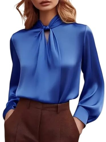 Camicia da Donna in Raso a Maniche Lunghe Blusa Seta Elegante Camicia in Chiffon Sciolto Maglietta in Raso Business a Maniche Lunghe Classico Camicetta Ufficio Ampia Basic Top da Lavoro Moda Slik