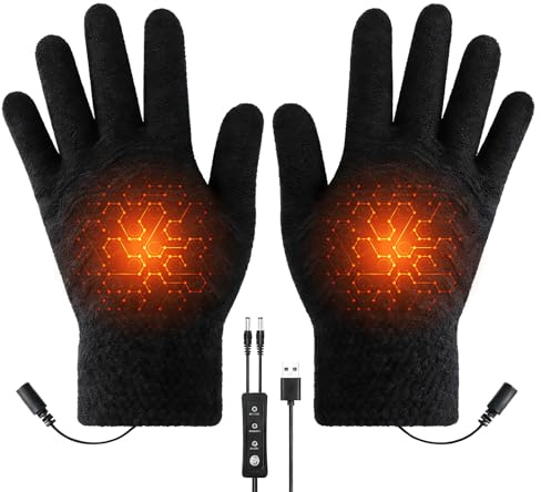 Gants Chauffants USB Antidérapants, 3 Températures Réglables, Gant Chauffant Tactile Pouce/Index, Chauffe Dos de Main & 5 Doigts, Câble 1,5 m 5V Lavables Homme Femme pour Cyclisme, Ski, Extérieur