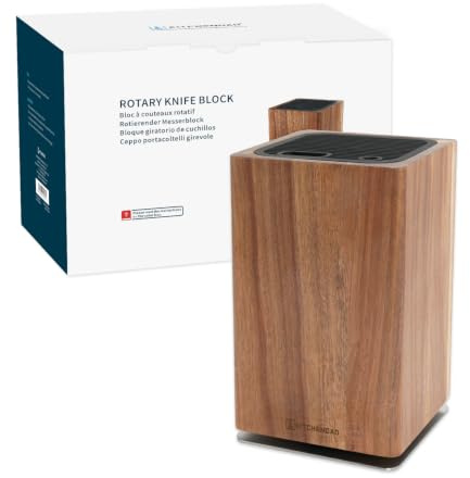 KITCHENDAO Magnetic Knife Block Without Knives, 360° Rotary Acacia Wood Knife Holder, Large Universal Knife Storage with Magnet, Countertop Butcher Block Knife Stand for Easy Kitchen Storage