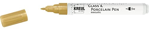 KREUL 16424 - Glass & Porcelain Pen Metallic fine, gold, formstabile Feinspitze, Strichstärke ca. 1 - 2 mm, Porzellanmalstift mit brillanter, metallischer Farbe auf Wasserbasis, lösemittelfrei