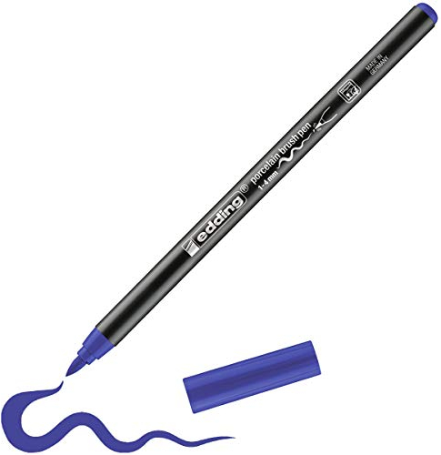 edding 4200 porcelain brush pen - blue - 1 pen - brush nib 1-4 mm - felt-nib pen for painting and decorating ceramics, porcelain - dishwasher-safe, lightfast ink, quick-drying