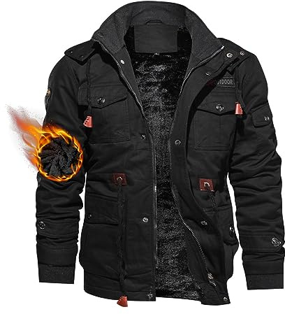 TACVASEN Chaqueta de Invierno Hombre Abrigo Chaqueta Lana Militar Chaqueta Táctica Outdoor Chaqueta de Bombardero Cargo Chaqueta Trabajo Algodón Chaqueta Abrigada con Capucha Chaqueta Casual Saco