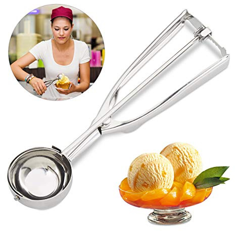 Relaxdays Cuillère à Glace en Acier Inoxydable, Lot de 10, Cuiller sorbets et Fruits INOX, Levier, ∅ 53 mm, crème glacée, argenté