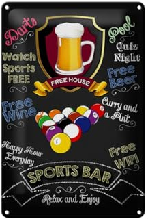 Blechschild 20x30cm gewölbt Sports Bar Pool Billiard Pub Kneipe Deko Geschenk Schild Snooker