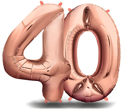 envami® Folienballon Zahl - Geburtstagsdeko Rosegold 100cm - Deko zum Geburtstag - Luftballon Zahlen Dekoration - Happy Birthday - Geburtstagsdeko Mädchen Rosegold - Fliegt mit Helium (Zahl 40)