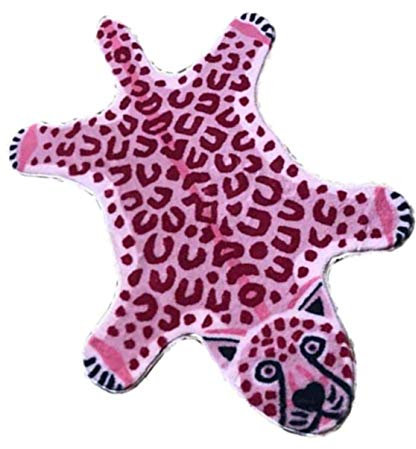 Leopard Print Rug Faux Animal Printed Cowhide Skin Rug Cheetah Area Rugs Carpet Cute Leopard Rugs for Playroom Livingroom, 43.2in L x 28.8in W / 2.4 x3.6 Feet (Pink)
