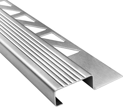 Edelstahl Stufenprofil Fliesenleiste Treppen Schiene 2,5m 12mm gebürstet | Für saubere Stufenkanten und geschützte Treppenabschlüsse, 12mm Profilhöhe, 2,5m, Edelstahl, gebürstet, silber