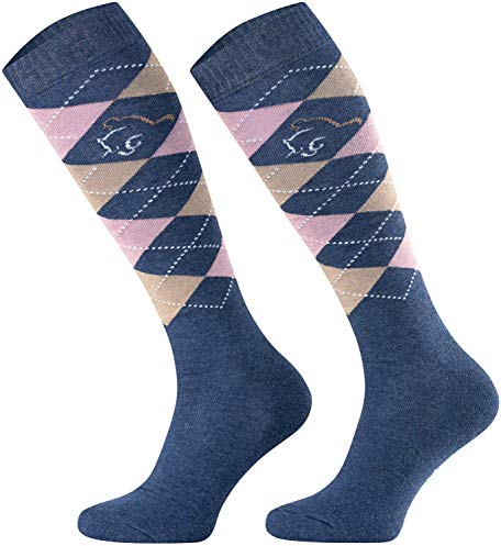 TODO Comodo Karierte Reitsocken STPDJ | Reitstrümpfe Reiter Kniestrümpfe | Baumwolle Socken Damen Herren Kinder (STPDJ - RS22, 35-38)