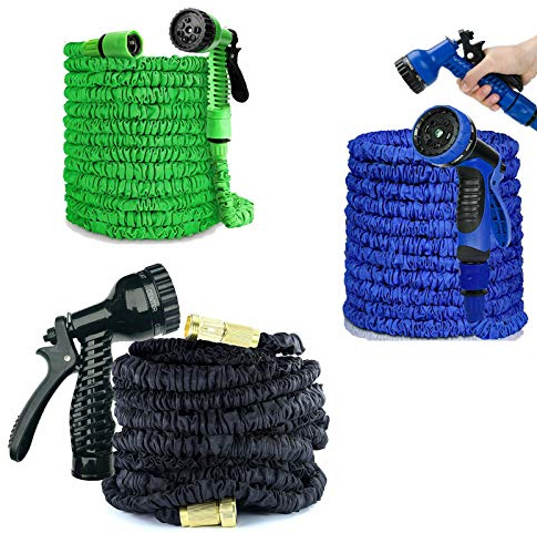 75FT/100FT/150FT/200FT Expandable Flexible Garden Hose Magic Hose Pipes Car Washing Gardening Hose with 7 Setting Professional Water Spray Nozzle Gun (Black, 200FT)