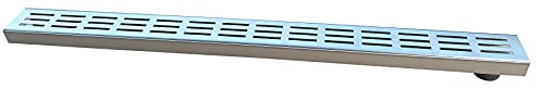 Trobak Entwässerungsrinne Edelstahl 1 Meter superflach mit Ablaufstutzen Rost Längsschlitzdesign, System 35/80