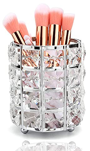 Make Up Pinsel Aufbewahrung aus Kristall,Make-up Pinselhalter Bürstenhalter Kosmetik Organizer Stiftbehälter Desktop Werkzeug(Sliver)