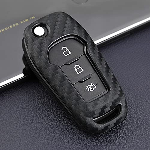 Qirc Autoschlüssel-Hülle aus Silikon-Kohlefaser für Explorer F-150/250 Ranger Mondeo Ecosport, Schlüsselanhänger, Zubehör, Dekoration (ohne Schnalle)