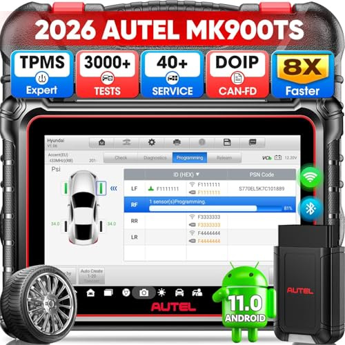 Autel MaxiCOM MK900TS TPMS Diagnostic Auto, 2026 MK900-TS Up de MS906TS MX900TS MK808S-TS MK900 MK900BT, Program/Réapprenti TPMS, CAN FD&DoIP, Scanner Bidirectionnel 3K+ Tests Actif, 40+ Service, OS11