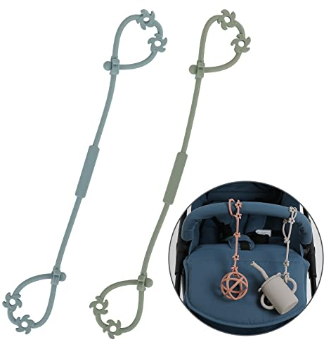 LOVE DEPOT Cup Catcher, Spielzeug Sicherheitsgurte Trinkbecher Halteriemen für Kinderwagen Hochstuhl Autositz, aus Lebensmittelqualität Silikon, BPA-frei, 2er-Pack (Sage+Ether)