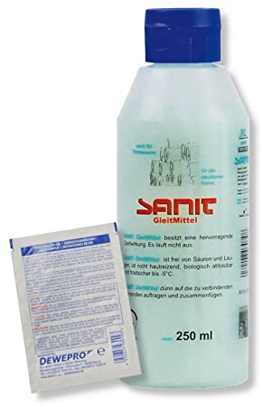 DEWEPRO-Set: SANIT GleitMittel (3079) - Flasche à 250ml - DVGW-zertifiziert - das perfekte Gleitmittel zur Montage aller Rohrverbindungen, inkl. 1 St. DEWEPRO® Single Scrubs