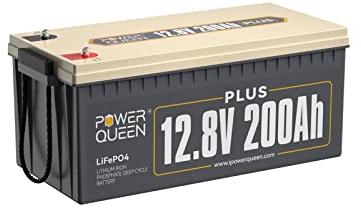 Power Queen 12V 200Ah Plus LiFePO4-Batterie, 200A BMS, 2560Wh, bis 15000 Zyklen, langlebiger Lithium-Akku für Wohnmobil, Solar, Off-Grid, Boot & Marine