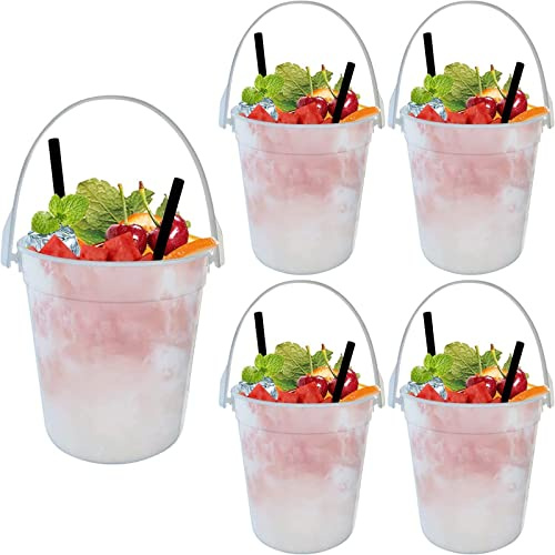 MAQUE Seau à Cocktail en Plastique pour Boissons, 1 Litre Seau à Smoothie translucide, Seau à Boisson translucide avec poignée, Seau à Glace réutilisable 32 oz Seau à Boisson pour Smoothie pour fête